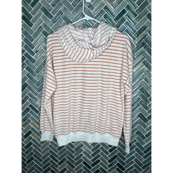 ROXY WOMENS PEACH WHITE STRIPED XS VELOUR PULLOVER HOODIE HOODED SOFT SWEATSHIRT - Picture 6 of 11